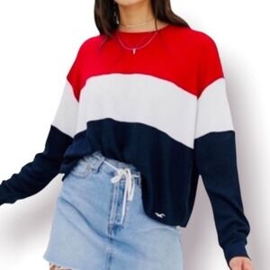 HOLLISTER Boyfriend Tee Long Sleeve Top Red White Blue Women Size XS Casual